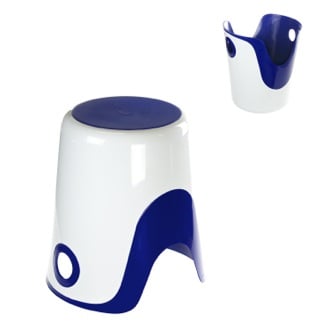 Reversible Stool and Laundry Basket in White and Blue Finish Gedy 7073-89